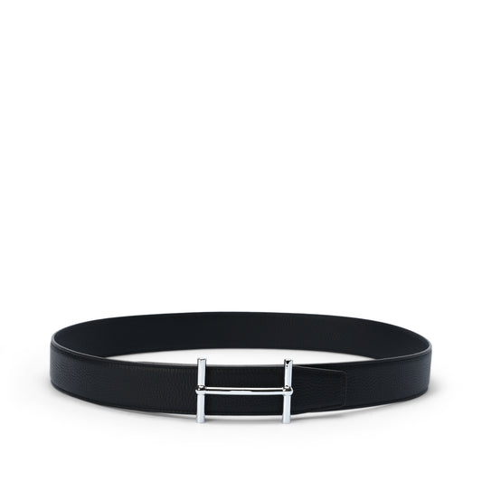 Black grain H buckle belt