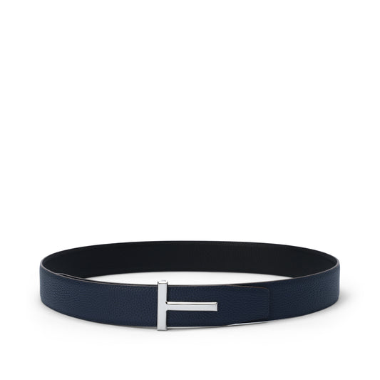 Blue grain leather T buckle belt