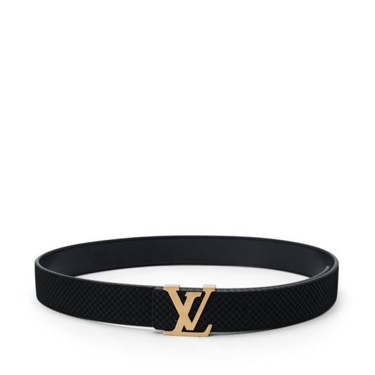 Black small check golden buckle belt