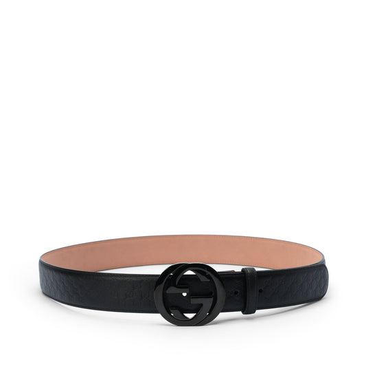 Black on black interlocking G buckle belt