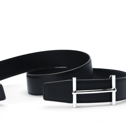 Black grain H buckle belt