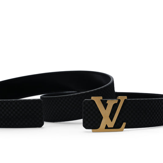 Black small check golden buckle belt