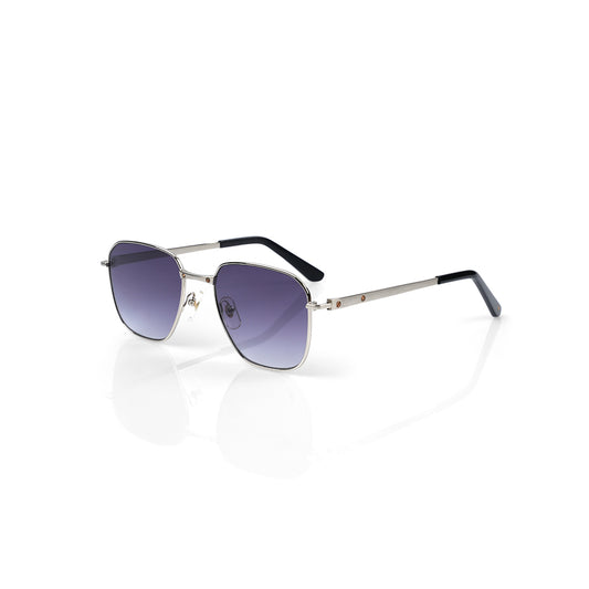Imported Square Polished Silver Frame with Purple Gradient Lenses Sunglasses