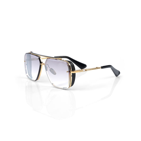 Imported Luxury Black & Gold Architectural Sunglasses with Gradient Lenses