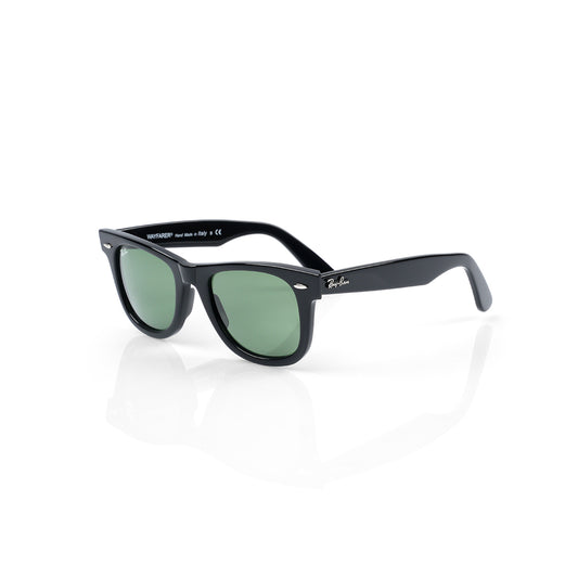 Imported Wayfarer Classic Sunglasses Black Frames with Green G-15 Lenses