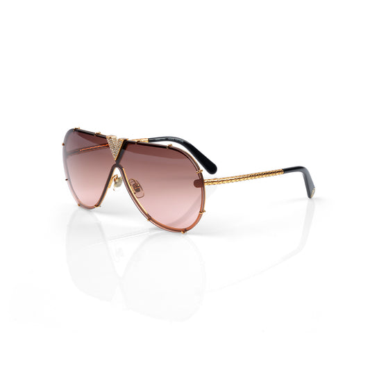 Imported Brown Gradient Shield Lens with Crystal V-Signature Sunglasses