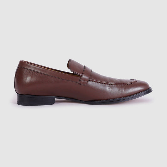 Imported Brown Leather Loafers with Signature H Buckle - Luxury Men's Dress Shoes