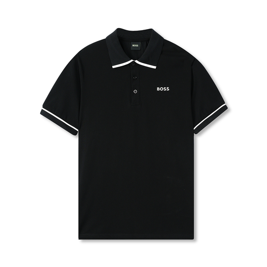 Imported White Stripe Black Polo Shirt