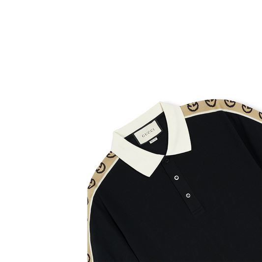 Imported Logo Shoulder Stripe Black Polo