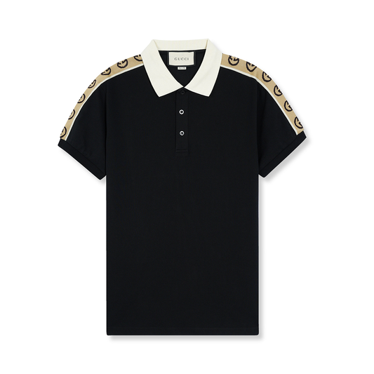 Imported Logo Shoulder Stripe Black Polo