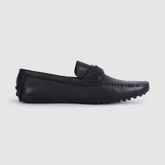 Imported  Black Leather Loafers with Signature Silver LV Buckle - Men's Luxury Designer Shoes