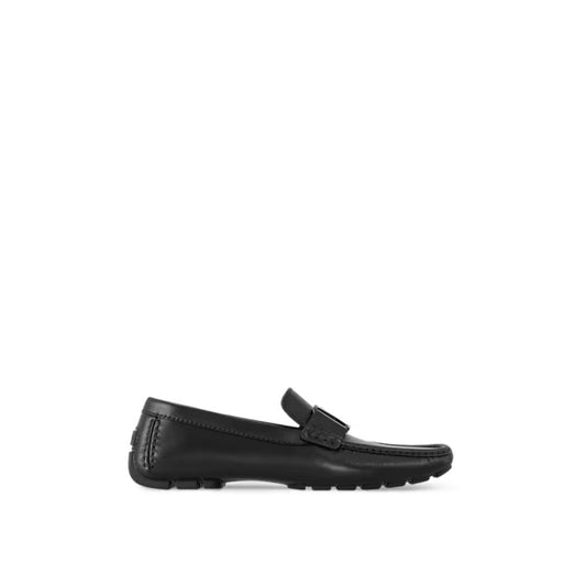 Black check driver loafer