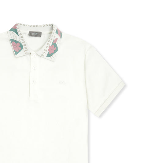 Imported printed collar white polo