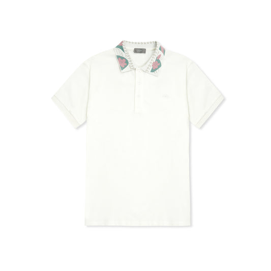 Imported printed collar white polo