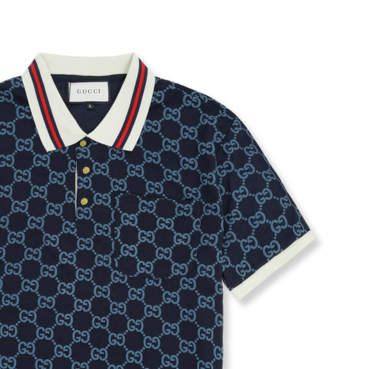 Imported embroidered double “G”pattern blue polo