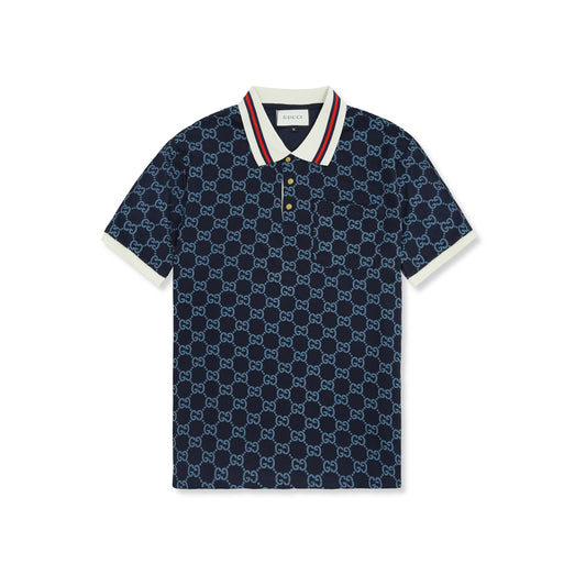 Imported embroidered double “G”pattern blue polo