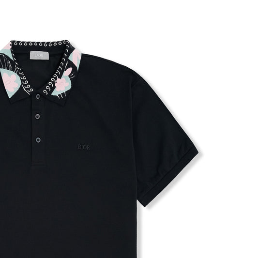 Imported printed collar black polo