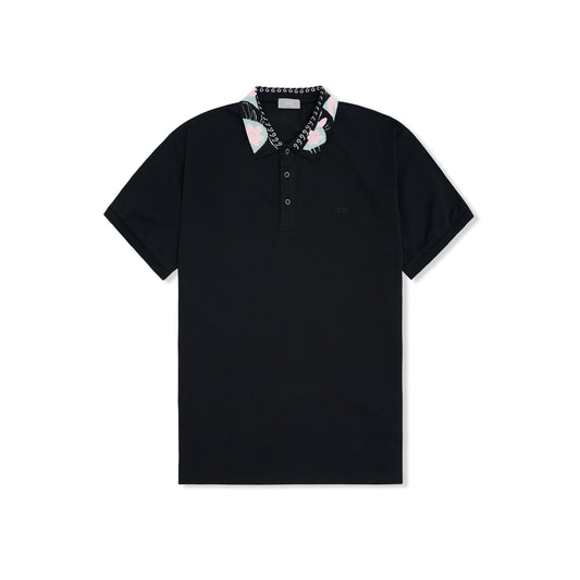 Imported printed collar black polo