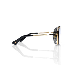 Imported Luxury  Black & Gold Architectural Sunglasses with Gradient Lenses