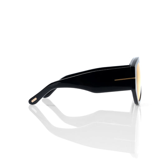 Imported Retro Shield Sunglasses in Polished Black & Amber