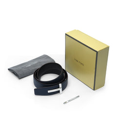 Blue grain leather T buckle belt