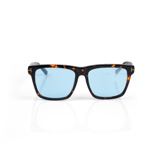 Rectangular  Dark Havana with Crystal Blue Lenses Sunglasses