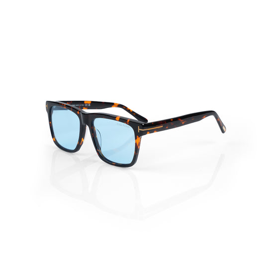 Rectangular  Dark Havana with Crystal Blue Lenses Sunglasses