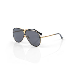 Imported Black Gradient Shield Lens with Crystal V-Signature Sunglasses
