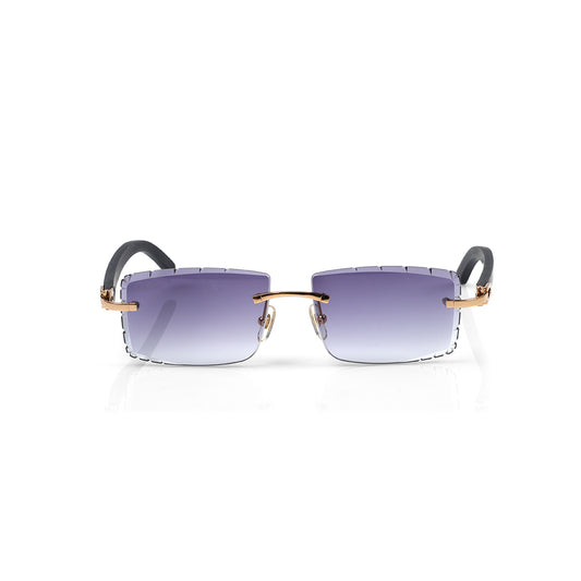 Imported Sunglasses Gold-Finish with Purple Gradient Faceted Lenses