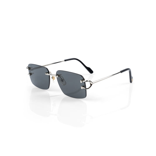Silver Finish with Smoke Grey Lenses Rimless Rectangular Sunglasses