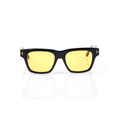 Imported Black Square Retro Acetate Frames Sunglasses with Yellow Lenses