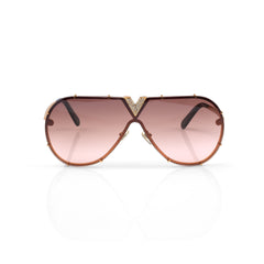 Imported  Brown Gradient Shield Lens with Crystal V-Signature Sunglasses