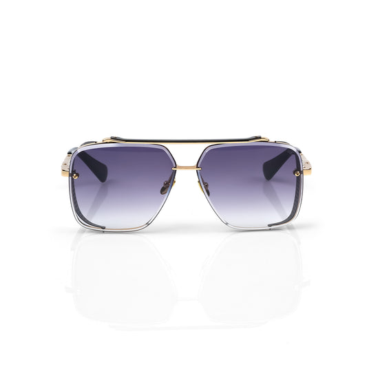 Imported Luxury Gold Architectural Sunglasses with Purple Gradient Lenses