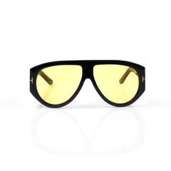 Imported Retro Shield Sunglasses in Polished Black & Amber