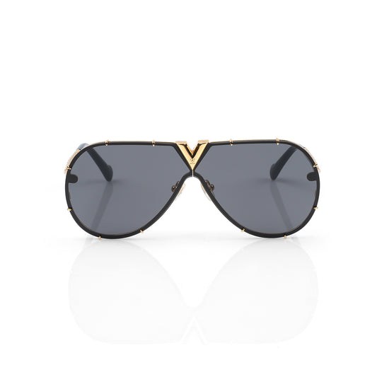 Imported Black Gradient Shield Lens with Crystal V-Signature Sunglasses