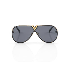Imported Black Gradient Shield Lens with Crystal V-Signature Sunglasses