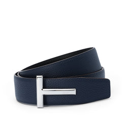 Blue grain leather T buckle belt