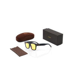 Imported Black Square Retro Acetate Frames Sunglasses with Yellow Lenses