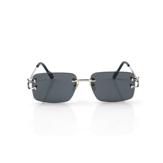 Silver Finish with Smoke Grey Lenses Rimless Rectangular Sunglasses