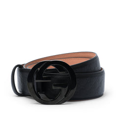 Black on black interlocking G buckle belt