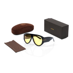 Imported Retro Shield Sunglasses in Polished Black & Amber