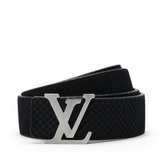Black small check silver buckle belt