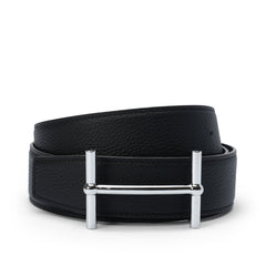 Black H buckle grain leather belt