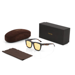 Dark Havana Rectangle Sunglasses – Amber Fade