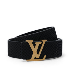 Black small check golden buckle belt