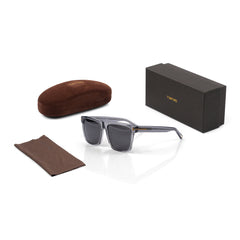 Imported Fausto Square-Frame Sunglasses in Shiny Transparent Grey