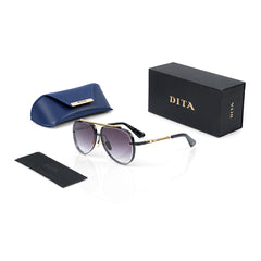 Imported Luxury Bold Black & Gold Frame Aviator Sunglasses with Gradient Lenses