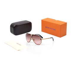 Imported  Brown Gradient Shield Lens with Crystal V-Signature Sunglasses