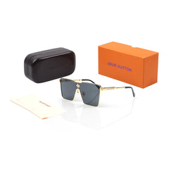 Imported Black/Gold Oversized Square Frames with Crystal Monogram Flower