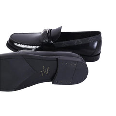 Imported  Black Leather Loafers with Monogram Buckle - Luxury Men's Footwear